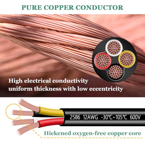 12 Gauge Wire 4 Conductor,12 AWG Electrical Wire Stranded PVC Cord Oxygen-Free Copper Cable 600V 12/4 Core Pure Copper Flexible Cable for LED Lamp Lighting Strips Automotive (12AWG-4C, 26FT) - size: 26FT, style: 12AWG-4C