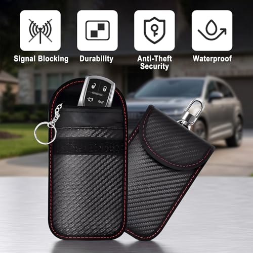 Faraday Bags 2 Pack for Car Keys, Faraday Pouch with Dual Pocket, Waterproof Key Fob Protector, RFID Signal Blocking Case, Anti Theft Bag for Vehicle Security