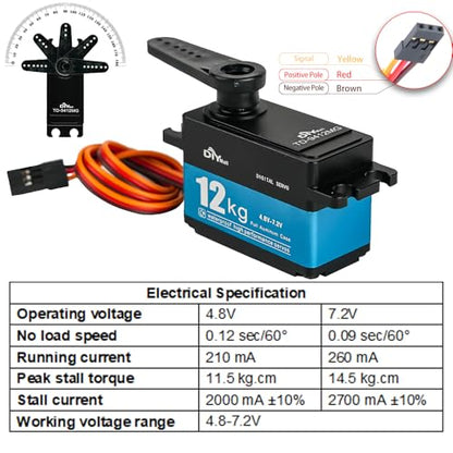 TD-9412 12KG Low Profile Servo Full Metal High Torque RC Digital Servo 180° IP67 Waterproof Servo High Speed for 1/10 RC Car - size: Full-metal 180°