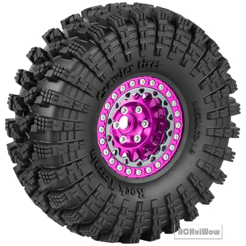 RC 1.9" Beadlock Wheels and Tires for 1/10 RC Crawler SCX10 90046 AX103007 TRX4 TRX6 VS4-10 Red cat Gen8 7 MST CFX RC 4WD D90,Dually 1.9 Beadlock Wheels Aluminum Rims Rubber Tires,Pink - color: Pink(4pcs)
