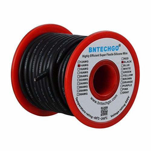 BNTECHGO 14 Gauge Silicone Wire Black 40ft Stranded Tinned Copper Wire | Flexible 14 AWG Stranded Wire Silicone Rubber Insulation For RC Models, Drone, Robot, Battery, EV Charger, 3D Printer, DIY - color: Black, size: silicone wire 40ft