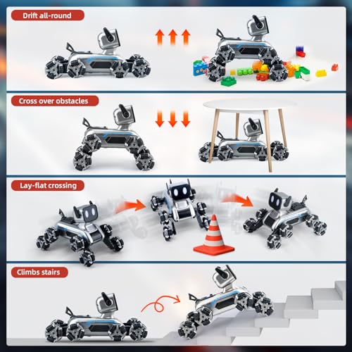 8WD RC Stunt Robot Dog, Gesture Sensing 2.4Ghz Remote Control Toy | 8 Wheeled RC stunt robot dog with gesture sensing & remote control, LED eyes and music, rechargeable toy for Kids 6-12