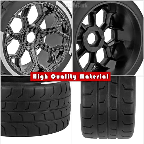 RC Highway Tires Wheel for 1/8 Typhon 6s BLX,1/7 Infraction 6S BLX,Limitless,4PCS RC Drift Tires Rubber RC Highway Wheel,Carbon Surface(Black) - color: (Black) Carbon Surface - (Highway Tires)