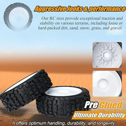 17mm Hex RC Wheels and Tires 1/8 Scale RC Buggy Truggy Tires Wheels for Arrma Typhon 6S 3S Losi 8IGHT X/E 2.0 XT/XTE Tires and Wheels Preglue 4PCS - color: White