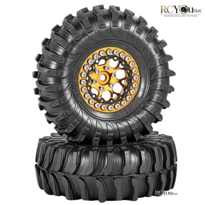 RC 1.3 Beadlock Wheel Tires&Aluminum Wheel Rim for 1/24 SCX24 FCX24,1/18 TRX4M RC Crawler Car,1.3 Beadlock Wheels and Tires/Wheels Tire,Golden (4PCS) - color: Golden- (Wheel Tires)