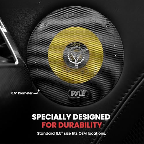 Pyle Car Three Way Speaker System - Pro 6.5 Inch 280 Watt 4 Ohm Mid Tweeter Component Audio Sound Speakers For Car Stereo w/ 40 Oz Magnet, 2.25” Mount Depth Fits Standard OEM - Pyle PLG6.3 (Pair),Yellow/Black