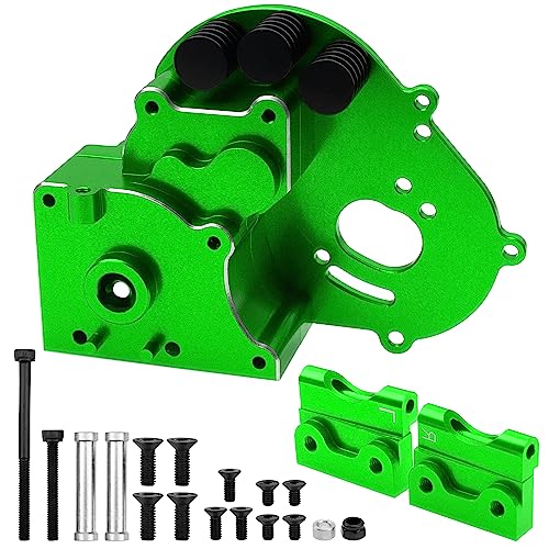 Aluminum Transmission Case Gearbox Housing Cover w/Motor Plate Compatible with 1/10 Traxxas Slash 2WD Rustler Stampede Bandit 2WD RC Car Replace 3691 (Green) - color: Green