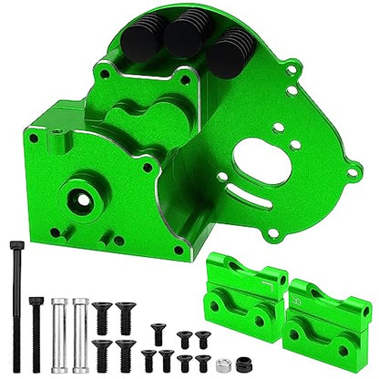 Aluminum Transmission Case Gearbox Housing Cover w/Motor Plate Compatible with 1/10 Traxxas Slash 2WD Rustler Stampede Bandit 2WD RC Car Replace 3691 (Green) - color: Green