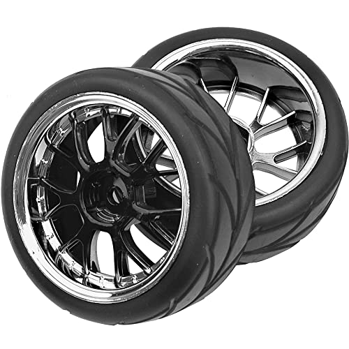 4Pcs HIRCQOO OD 2.55" 1/10 On Road Rubber Tires & 12mm Hex Hub Plastic Wheel Rims Compatible with Traxxas HSP Tamiya HPI Kyosho Redcat 1/10 On-Road Touring Car