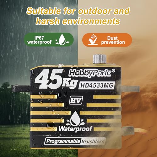 HobbyPark Waterproof 45kg High Torque Servo Brushless Motor 8.4V HV Servo Metal Gear Digital Servo Stainless Steel Gear for RC Crawler RC Car RC Truck RC Buggy Control Angle 180° 0.08sec 2BB