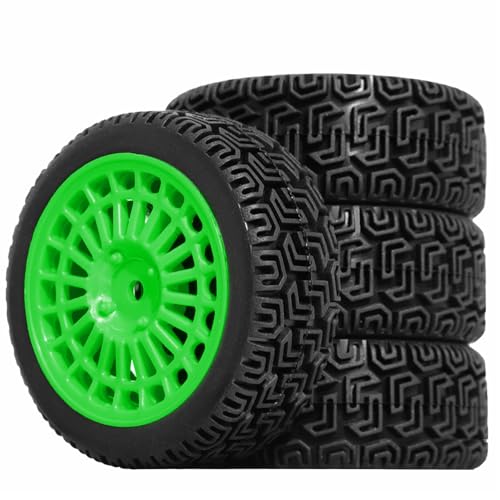 1/10 RC On-Road tires 68mm Rally Car Tire and Plastic Wheels 12mm Hex good drifting power for 1/10 RC On-Road Touring Drift Car HPI Kyosho FAZER MK2 HSP Tamiya XV01 TT01%t054+1 (Green) - color: Green