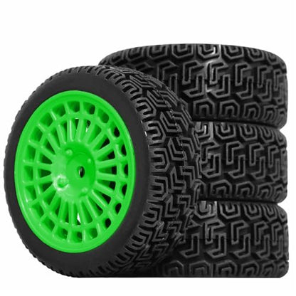 1/10 RC On-Road tires 68mm Rally Car Tire and Plastic Wheels 12mm Hex good drifting power for 1/10 RC On-Road Touring Drift Car HPI Kyosho FAZER MK2 HSP Tamiya XV01 TT01%t054+1 (Green) - color: Green