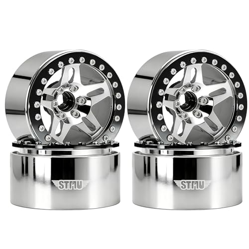 STMU 2.2 Inch Aluminum Beadlock Turbine Wheels - Perfect Fit for SCX10 TRX4 VS4-10 Gen8 1/10 RC Crawler Vehicles (Silver) - color: Silver