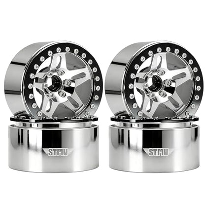 STMU 2.2 Inch Aluminum Beadlock Turbine Wheels - Perfect Fit for SCX10 TRX4 VS4-10 Gen8 1/10 RC Crawler Vehicles (Silver) - color: Silver