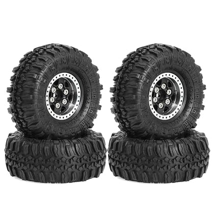 REDSPIDER 1.0 Beadlock Wheels and Crawler Tires 4pcs Aluminum Rim for RC Crawler Axial SCX24 Gladiator Bronco C10 Deadbolt FCX24 (Black) - color: Black