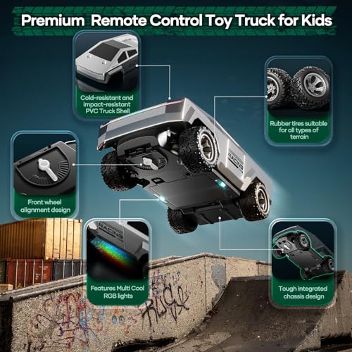 HOMETALL Remote Control Car RC Trucks - 2WD RC Truck Toy RC Cars for All Terrain, 1/24 Scale Pick-up Hobby Monster Truck Toys 2.4GHz Off-Road Vehicles Kids Gifts for Boys/Girls Age 3+, Silver - color: Silver