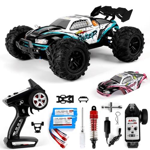 RC Car 1/16 Scale 4WD Brushless High-Speed Remote Control Car, Fast 65+ mph, All-Terrain Off-Road Truck, Adult Electric RC car, Including 1500mAh*2 T-Plug Battery, Suitable for Adults Boys