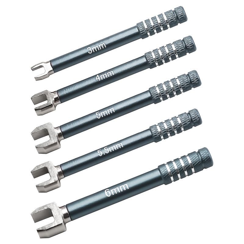 5PCS Carbon Steel RC Open End Wrench Set 3-6mm for 1/10 RC Cars, Gray | For turnbuckle setup, steering link adjustment and routine RC chassis maintenance - color: Titanium Gray