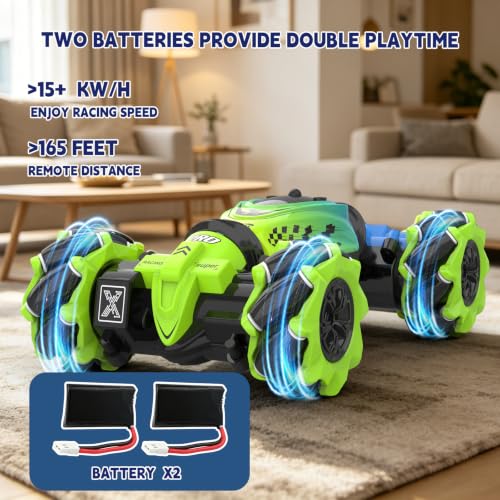Remote Control Car - RC Drift Car Gesture Sensing Toy Boy Age 6-8-12 Gifts | Gesture Sensing RC Stunt Car for Kids Toys 6 7 8 9 10 11 12 Year Old Boy Birthday Christmas Presents with Lights Music - color: Green