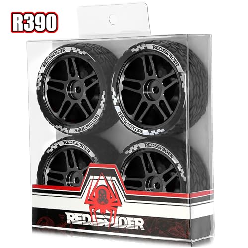 REDSPIDER RC Soft Rubber 1/10 On Road Tires 4PCS for Traxxas 4 Tec 2.0 Tamiya TT01 XV01 Kyosho WR8 Sakura WLtoys HPI HSP 1:10 RC Scale Touring On Road Racing Car Wheel Rims (Black) - color: Black