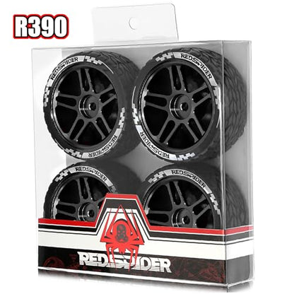 REDSPIDER RC Soft Rubber 1/10 On Road Tires 4PCS for Traxxas 4 Tec 2.0 Tamiya TT01 XV01 Kyosho WR8 Sakura WLtoys HPI HSP 1:10 RC Scale Touring On Road Racing Car Wheel Rims (Black) - color: Black