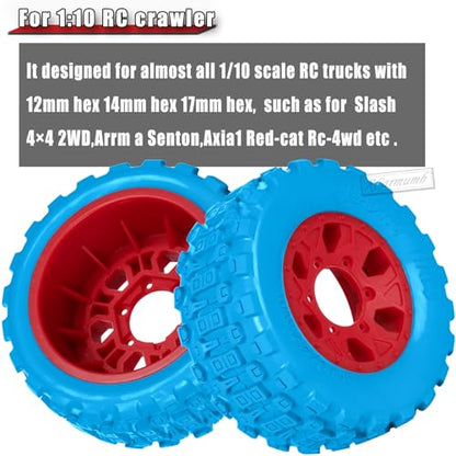 RC 1/10 Short Course Tires with 12MM 14MM 17MM Hex Compatible with Arrm a Senton,Axia1,Slash 2WD/4×4 4WD,Red cat, RC 4WD,Heavy Duty High Grip Rubber Tires w/Plastic Wheels,Blue&Red - color: Blue&red(4pcs)