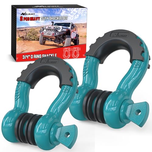Nilight 2 Pack 3/4" D-Ring Shackle with 7/8" Screw Pin 41,887lbs Break Strength, Heavy Duty Off Road Recovery Shackle with Isolators Washers for Use with Tow Strap, Winch, Off-Road Truck Vehicle - color: Teal 3/4" 2 Pack, size: 3/4 inch