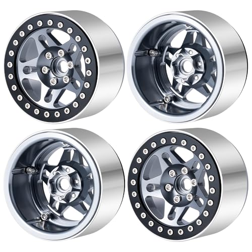 4PCS Aluminum 2.2 Beadlock Wheels for 1/10th RC Crawler Car Wraith RR10 SCX10 TRX4 (Titanium) - color: Titanium