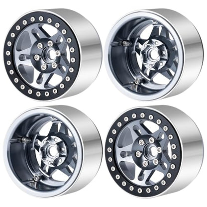 4PCS Aluminum 2.2 Beadlock Wheels for 1/10th RC Crawler Car Wraith RR10 SCX10 TRX4 (Titanium) - color: Titanium
