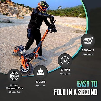 ZSNAKE Electric Scooter for Adults High Power 5600W Dual Motors Top Speed 50 MPH, 60V 30Ah Battery 60+ Miles Range, 11" Tubeless Off-Road Tire Sports Folding E-Scooter with Seat