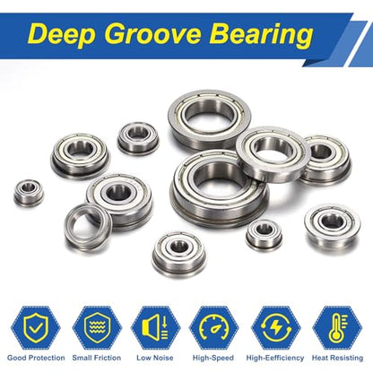 uxcell 5Pcs F6801ZZ Flanged Ball Bearings, 12 x 21 x 5mm Double Shielded Chrome Steel Deep Groove Bearing, ABEC5 - size: F6801ZZ 12 x 21 x 5mm