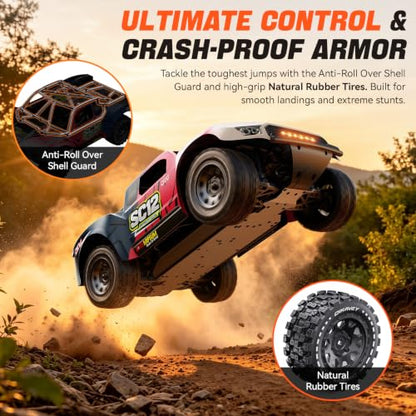 1/12 Brushless Remote Control Car, Rc Short-Course Truck, Rc Drift Car | 42MPH (70+Km/H）4WD,with 3s 2200 Mah Battery, Suitable for Adults-Amateur-Level-pink - color: Pink