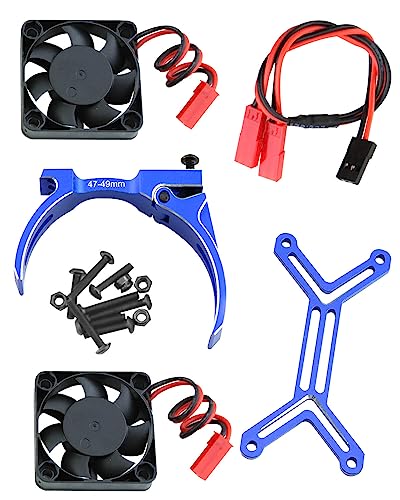 Motor Cooling Fan with 47-49mm Adjustable Mount Upgrades Part for 1/8 1/5 Infraction,Felony,Limitless,4985 1717 Motor,Aluminum 4010 High Speed Cooling Dual Fans 15000 RPM Heatsink,Blue - color: Navy Blue/Cooling Fan