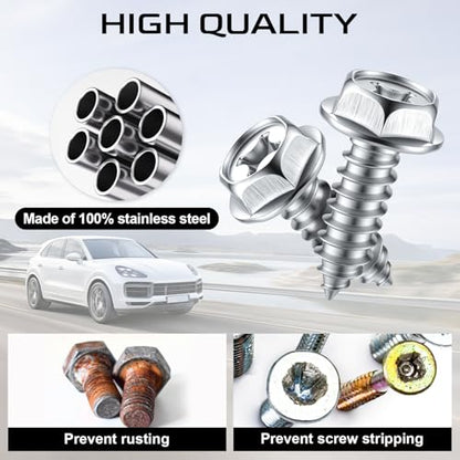Rustproof License Plate Screws for Securing License Plates Frames and Covers on Cars and Trucks, 8 Set Premium Stainless Steel Self Tapping Mounting Bolts, Silver - color: Cross-Silver, size: 8 Pack