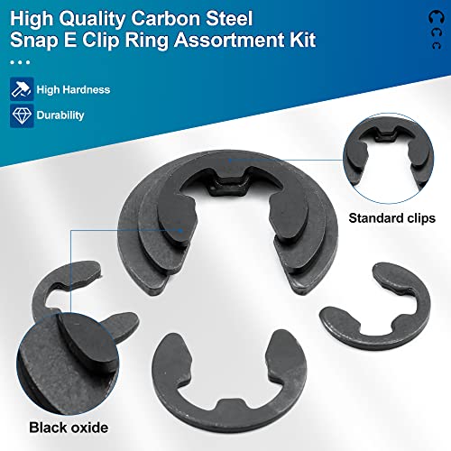 NINDEJIN 395PCS Retaining Rings E-Clip Assortment Set, 13 Sizes, Carbon Steel External Snap Ring, E-Clips Retainer Circlip Rings for Projects - Gears Pulleys Axles Shafts and Other Moving Parts | Carbon Steel, External Snap Ring, C-clip Ring, for Projects