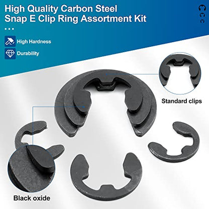 NINDEJIN 395PCS Retaining Rings E-Clip Assortment Set, 13 Sizes, Carbon Steel External Snap Ring, E-Clips Retainer Circlip Rings for Projects - Gears Pulleys Axles Shafts and Other Moving Parts | Carbon Steel, External Snap Ring, C-clip Ring, for Projects