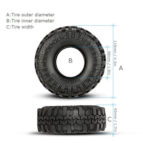 Goolsky 4Pcs AUSTAR AX-4020 1.9 Inch 110mm 1/10 Rock Crawler Tires for D90 SCX10 AXIAL RC4WD TF2 RC Car