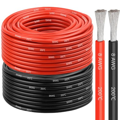 8 Gauge Silicone Wire (2 PCS) 30 FT Red + 30 FT Black Tinned Copper Core, Flexible 8 AWG High Temp Wire for Battery, Automotive, Solar, RC Car, Drones etc. - size: 8 AWG 30FT
