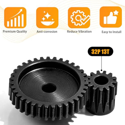 32P 13T RC Car Gear Set | 45# Steel Black Oxide | 5mm Bore +0.03mm | Precision Engineered Motor Pinion Gear Compatible with Traxxas/ARRMA/HPI/Kyosho (3-Pack with M4 Set Screws) - style: 3Pcs 13T