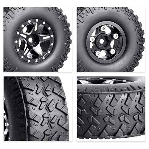 Hobbypark 4pcs 1.0 Beadlock Wheels and Tires Metal Micro Crawler Tires with Brass Wheel Weights Extended Wheel Hubs for 1/24 RC Crawler Car Axial SCX24 Gladiator Bronco C10 Deadbolt Upgrades (Type A) - style: Type A