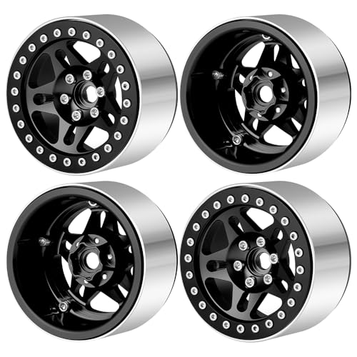 4PCS Aluminum 2.2 Beadlock Wheels for 1/10th RC Crawler Car Wraith RR10 SCX10 TRX4 (Black) - color: Black