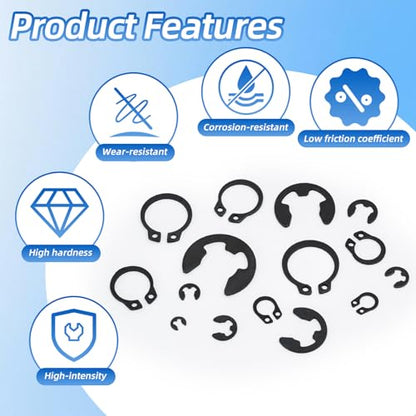 900PCS Carbon Steel Retaining Rings Set - 24 Sizes C Clips & E Clips Assortment Kit for Auto Parts Repair, Machinery Maintenance and Industrial Equipment