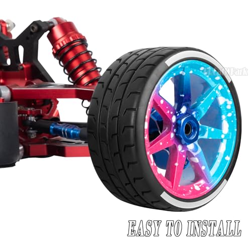 RC Highway Tires Wheel for 1/8 Typhon 6s BLX,1/7 Infraction 6S BLX/Limitless,RC Wheel Rim & Rubber Highway Tires RC Drift Wheels and Tires,Blue Pink - color: Blue Pink - (4pcs Highway Tires)