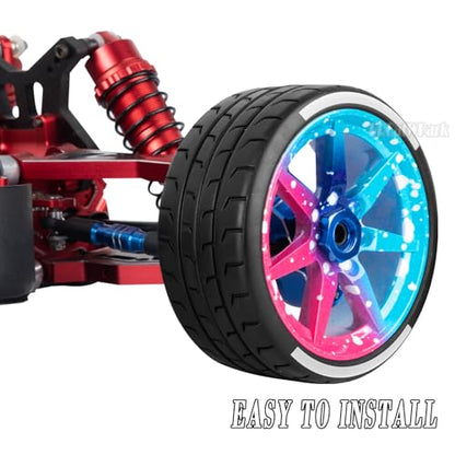 RC Highway Tires Wheel for 1/8 Typhon 6s BLX,1/7 Infraction 6S BLX/Limitless,RC Wheel Rim & Rubber Highway Tires RC Drift Wheels and Tires,Blue Pink - color: Blue Pink - (4pcs Highway Tires)