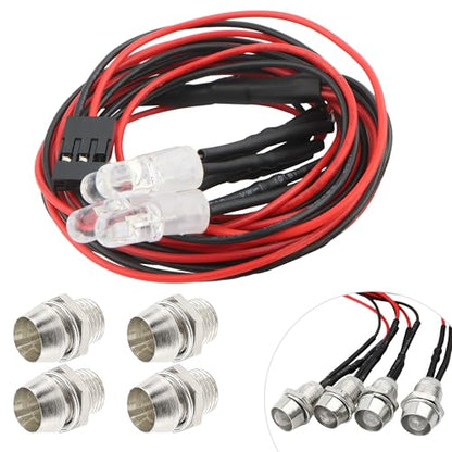 4 LEDs RC LED Light Headlights Taillight Kit Accessories Compatible with Traxxas HSP Tamiya Redcat RC4WD Axial SCX10 RC Cars Truck Tank Crawler(4 White) - color: White