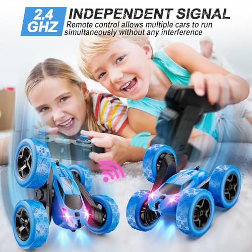 QUNREDA Remote Control Car, RC Cars Toys for Kids Ages 6-12, 4WD Stunt Car with LED Lights & 360° Flips, 2.4GHz, Upgraded USB-C Modular Batteries, 8-10 Year Old Boys Birthday Gift 1-Blue - color: 1-blue