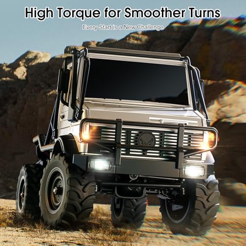 1/18 RC Semi-Truck, MN-333 Alloy Body RC Crawler for Hobby Gifts (Silver) | 2.4G Remote Control Truck, 4WD Unimog Off-Road RC Truck, Controllable Lights, 2 Batteries, All-Terrain, RTR Transport Car - color: Silver