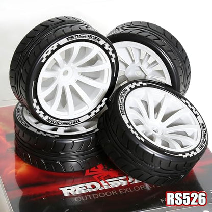 REDSPIDER 1/10 RC On-Road Wheel Tires 2.56" OD 10-Spoke Plastic Wheel hub and Rally Tires 12mm Hex Fit for 1/10 Tamiya TT01 TT02 XV02 XV01 WLtoys HSP Kyosho WR8 RedCat Sakura HPI (White) - color: White