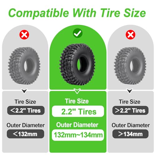Soft 2.2" Silicone Tire Inserts for RC Crawlers, 4-Pack — Fits 132–134 mm 5.25" OD, 125×45 mm — Waterproof, Sidewall Stabilization, Traction and Climbing Control (Green) - color: Green