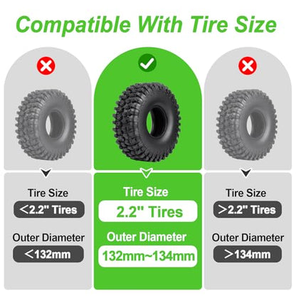 Soft 2.2" Silicone Tire Inserts for RC Crawlers, 4-Pack — Fits 132–134 mm 5.25" OD, 125×45 mm — Waterproof, Sidewall Stabilization, Traction and Climbing Control (Green) - color: Green